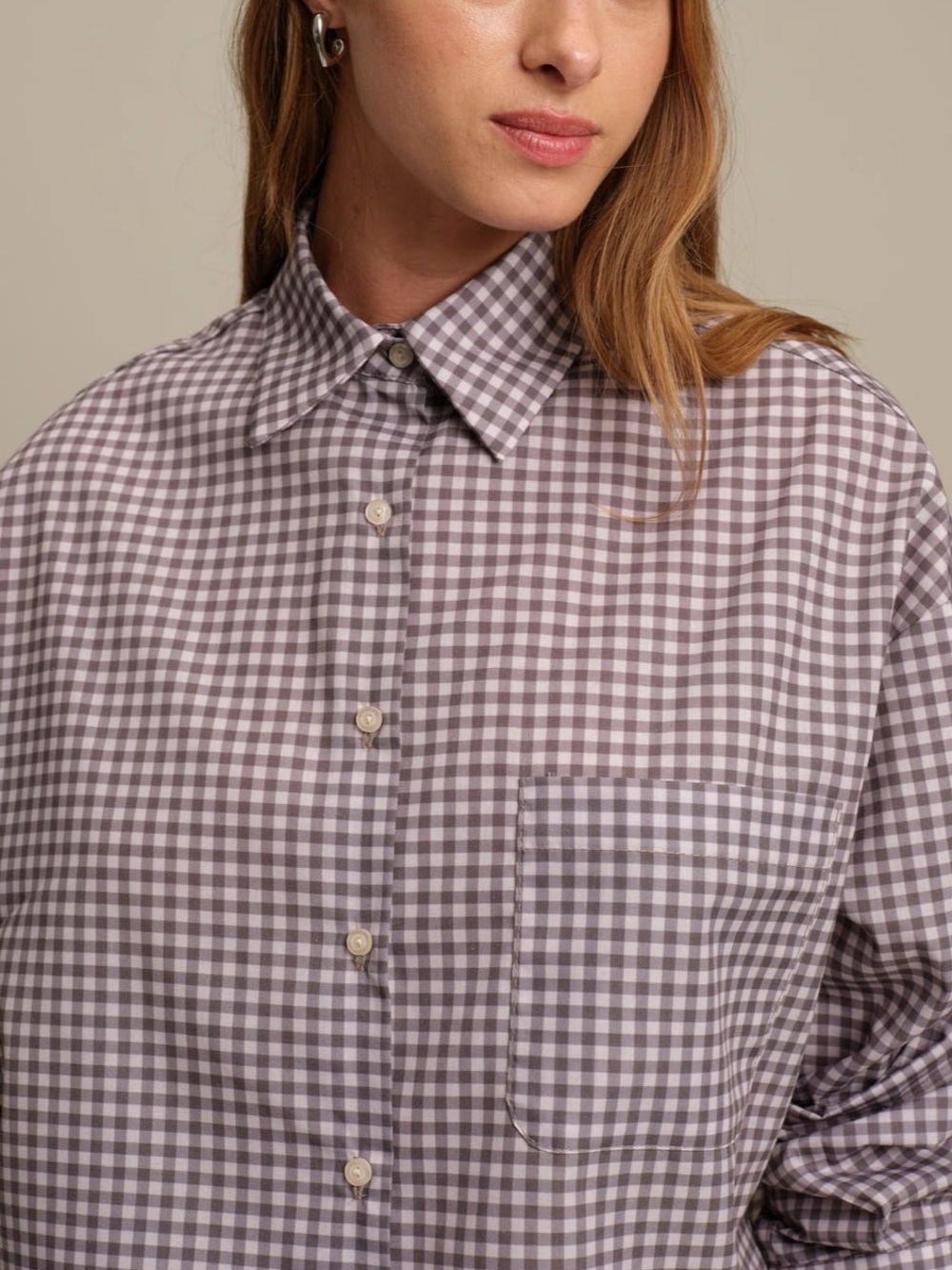 Deluc Lance Check Print Cotton Poplin Oversized Cropped Shirt Sise S